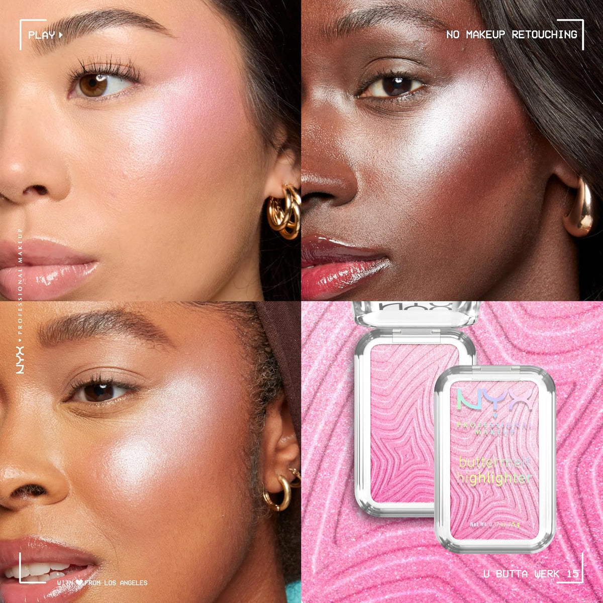 NYX PROFESSIONAL MAKEUP Buttermelt Highlighter, Powder Highlighter Makeup, With Up to 12H Wear and High Impact Glow - 15 U Butta Werk (Frosty Pink) - Image 4