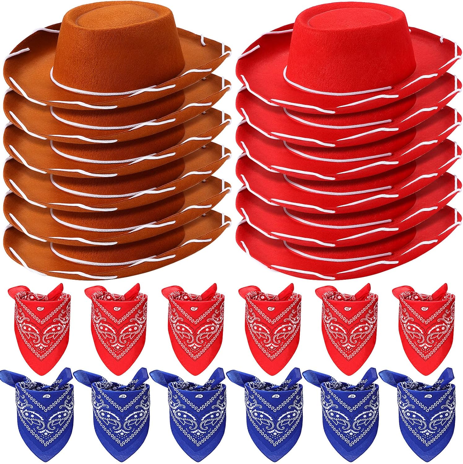 Coume 24 piece kids cowboy hat and bandana set front view
