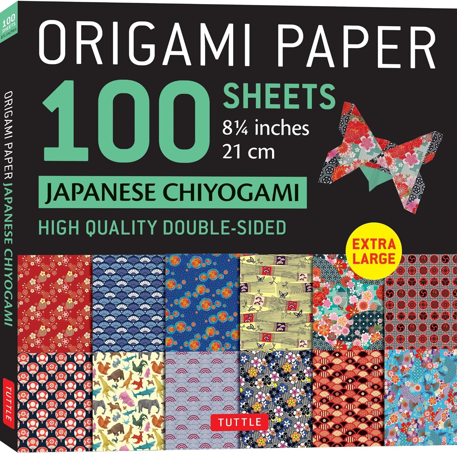 Origami Paper 100 sheets Japanese Chiyogami 8 1/4" (21 cm): Extra Large Double-Sided Origami Sheets Printed with 12 Different Patterns (Instructions for 5 Projects Included) - Image 1