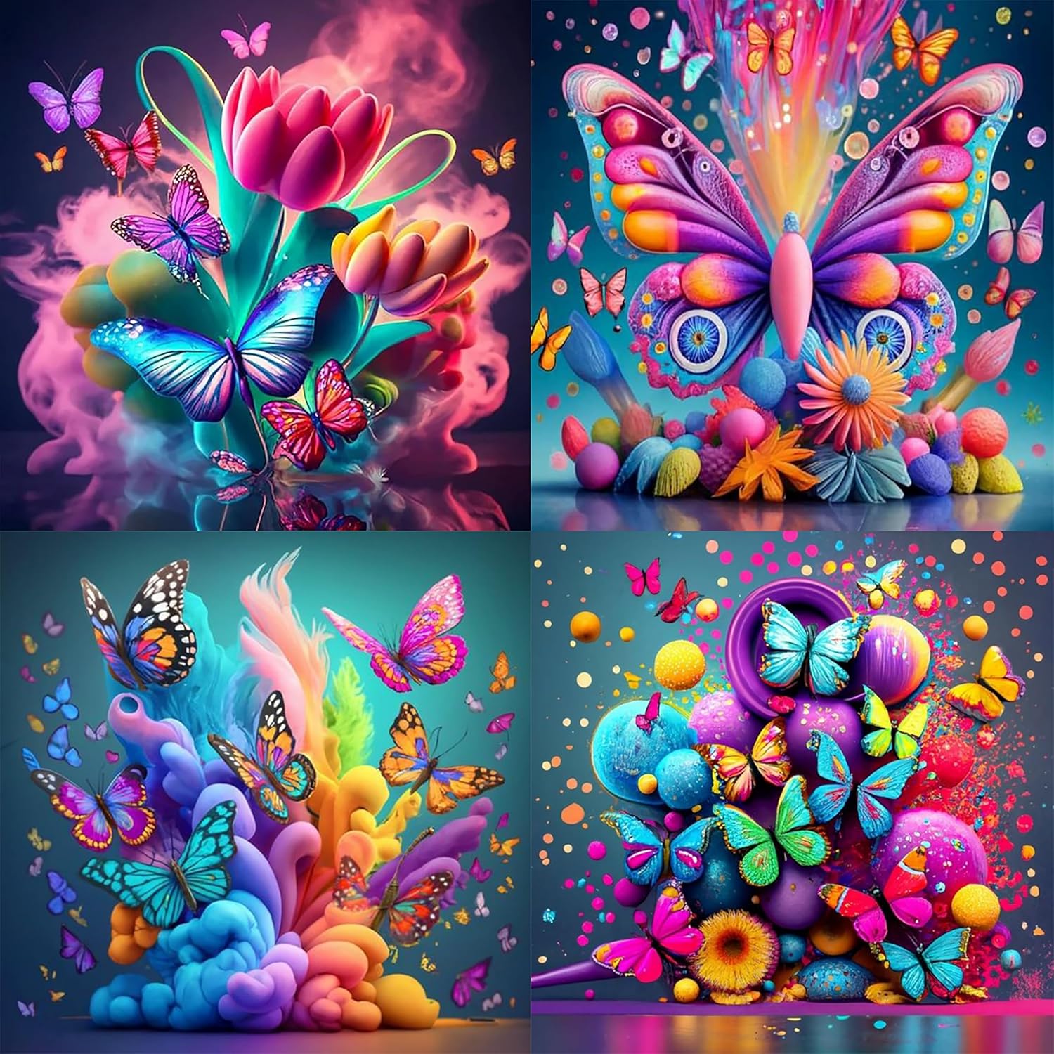 FLAJZ Paint by Numbers Kit for Kids front view showing four butterfly canvas designs