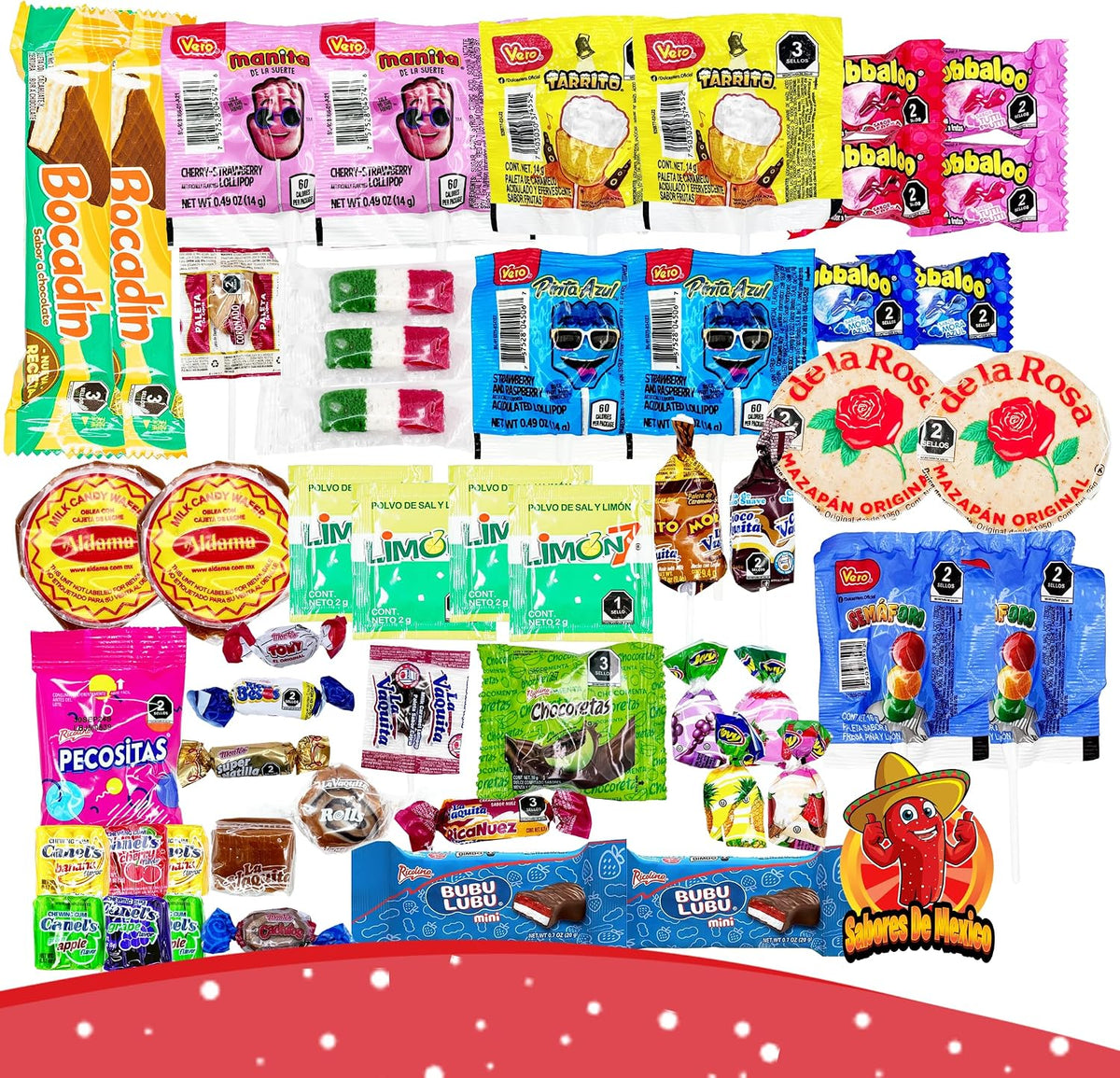 Sabores De Mexico imported authentic snack collection box overhead view