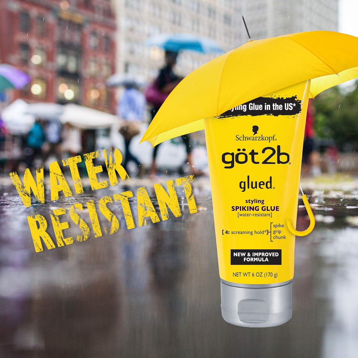 Model styling spiked hair using Got2b Glued styling gel