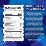 Gourmet tri-colored espresso beans featuring dark, milk, and white chocolate coatings scattered on a table.