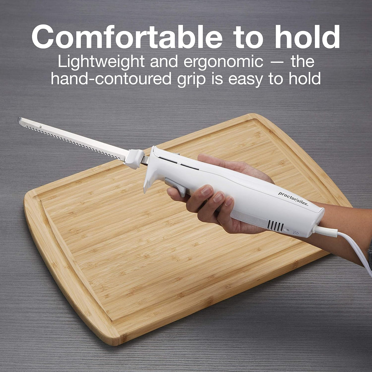 Proctor Silex Easy Slice Electric Knife for Carving Meats, Poultry, Bread, Crafting Foam and More, Lightweight with Contoured Grip, White - Image 4
