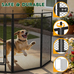 Heavy duty 16 panel pet playpen configured in an outdoor backyard setting.