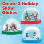 Creativity for Kids holiday snow globes kit contents including plastic globes and modeling clay.