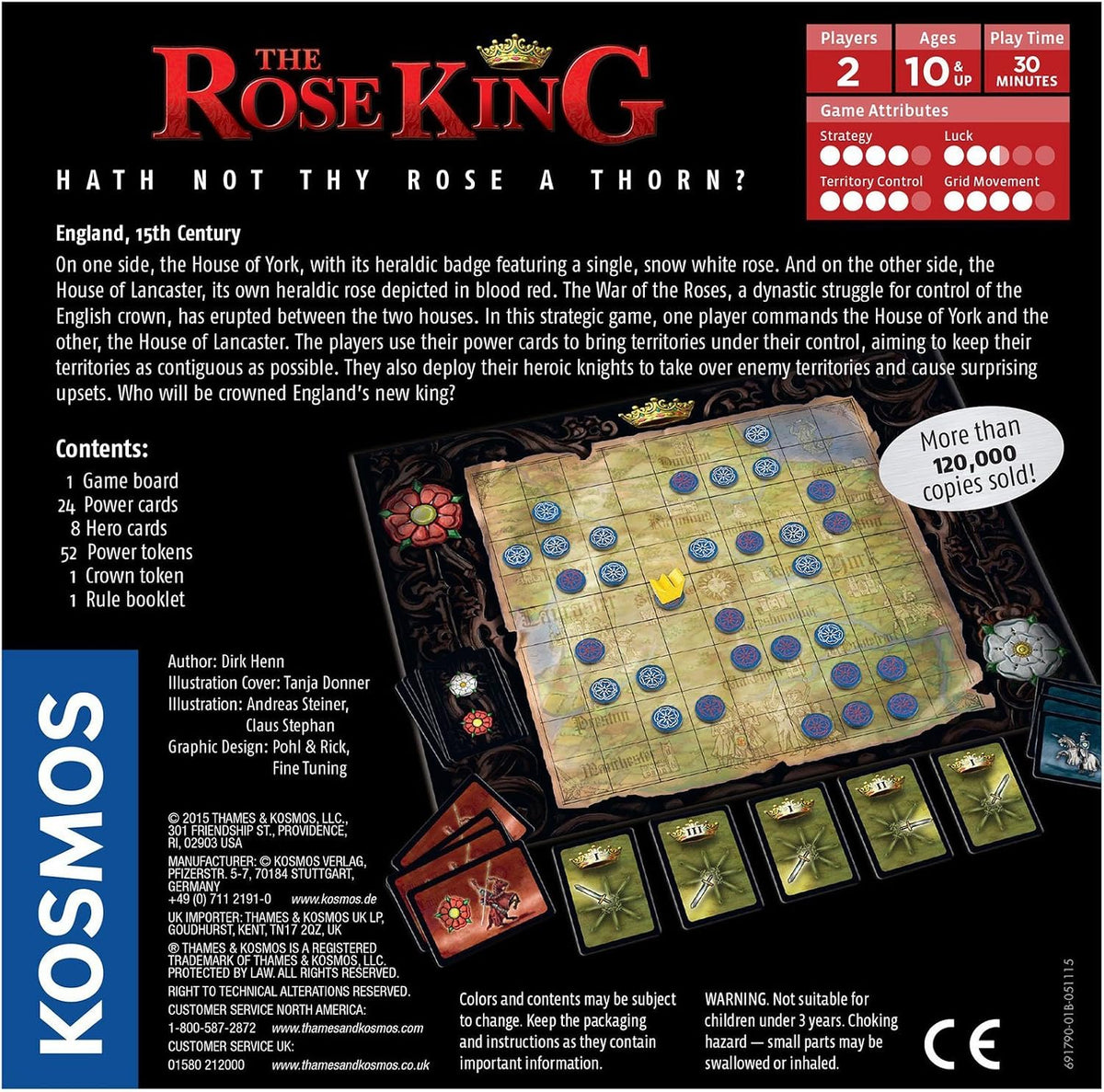 The Rose King two player strategy game cards and tokens