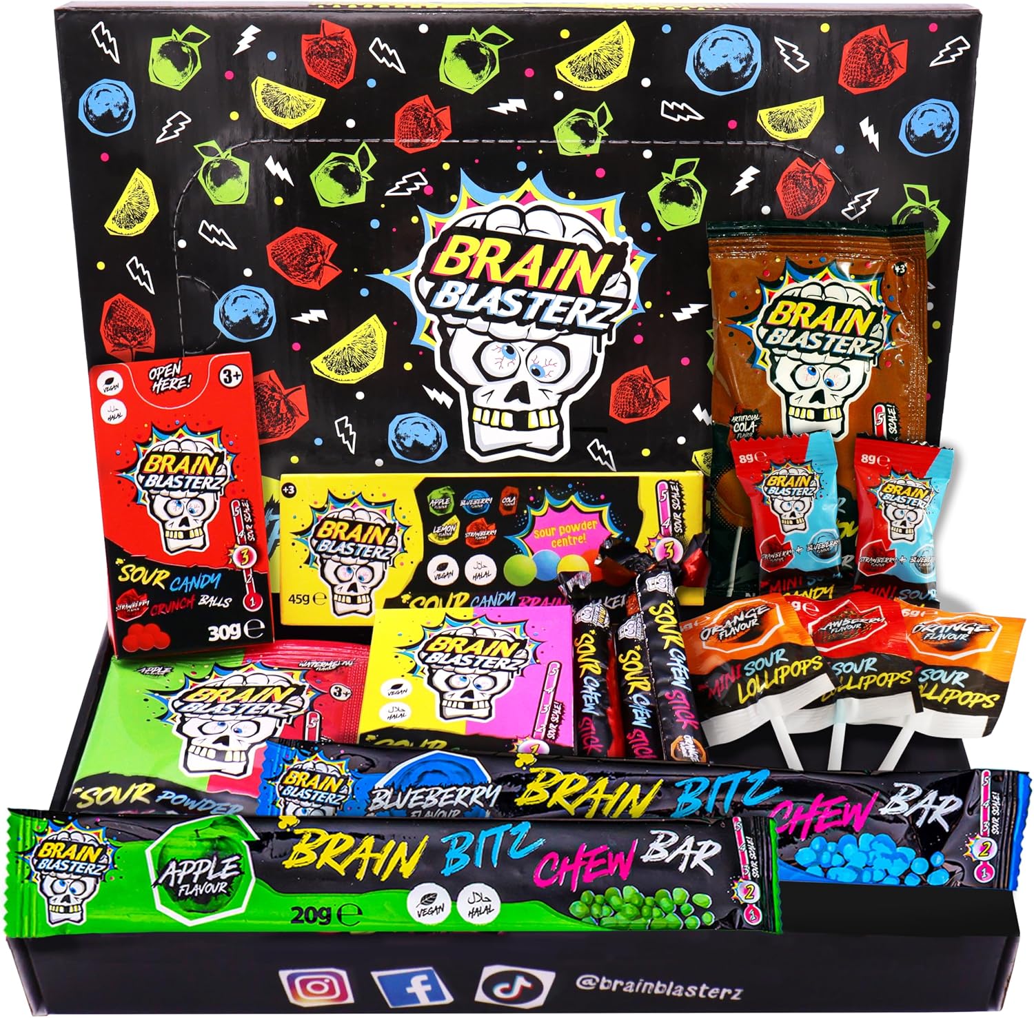 Brain Blasterz Sour Candy Gift Box front view showing vibrant multicolored packaging.