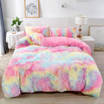 RYNGHIPY rainbow girls bedding set twin size front view showing colorful pink tie dye plush shaggy fabric