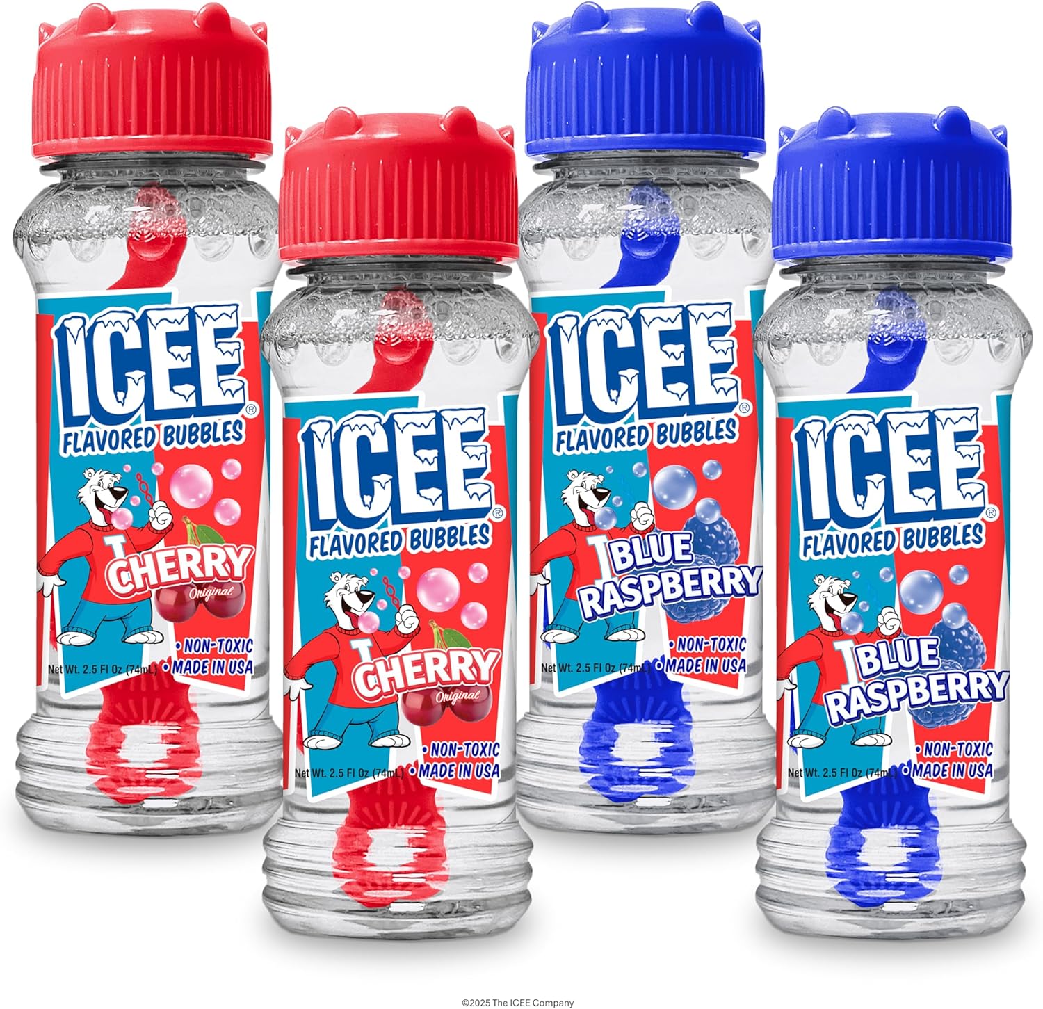 BubbleLick ICEE Flavored Bubbles 4 Pack front view showing Red Cherry and Blue Raspberry bottles