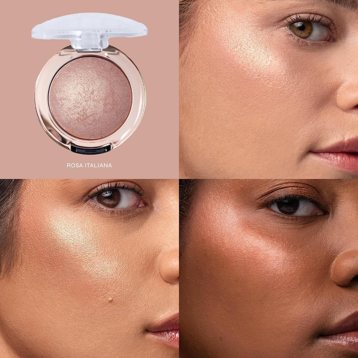 Close up swatch of Milani Baked Highlighter in Rosa Italiana