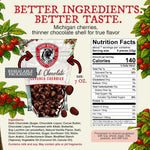 Close up of premium dark chocolate covered dried cherries