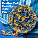Top view of blue raspberry candy assortment for candy buffets