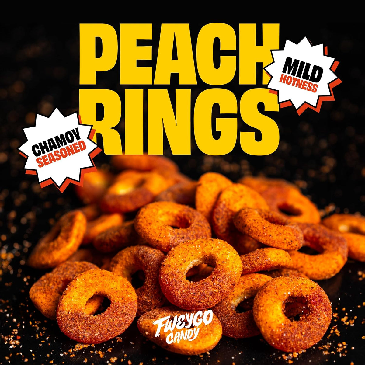 Close up of spicy chamoy coating on peach rings