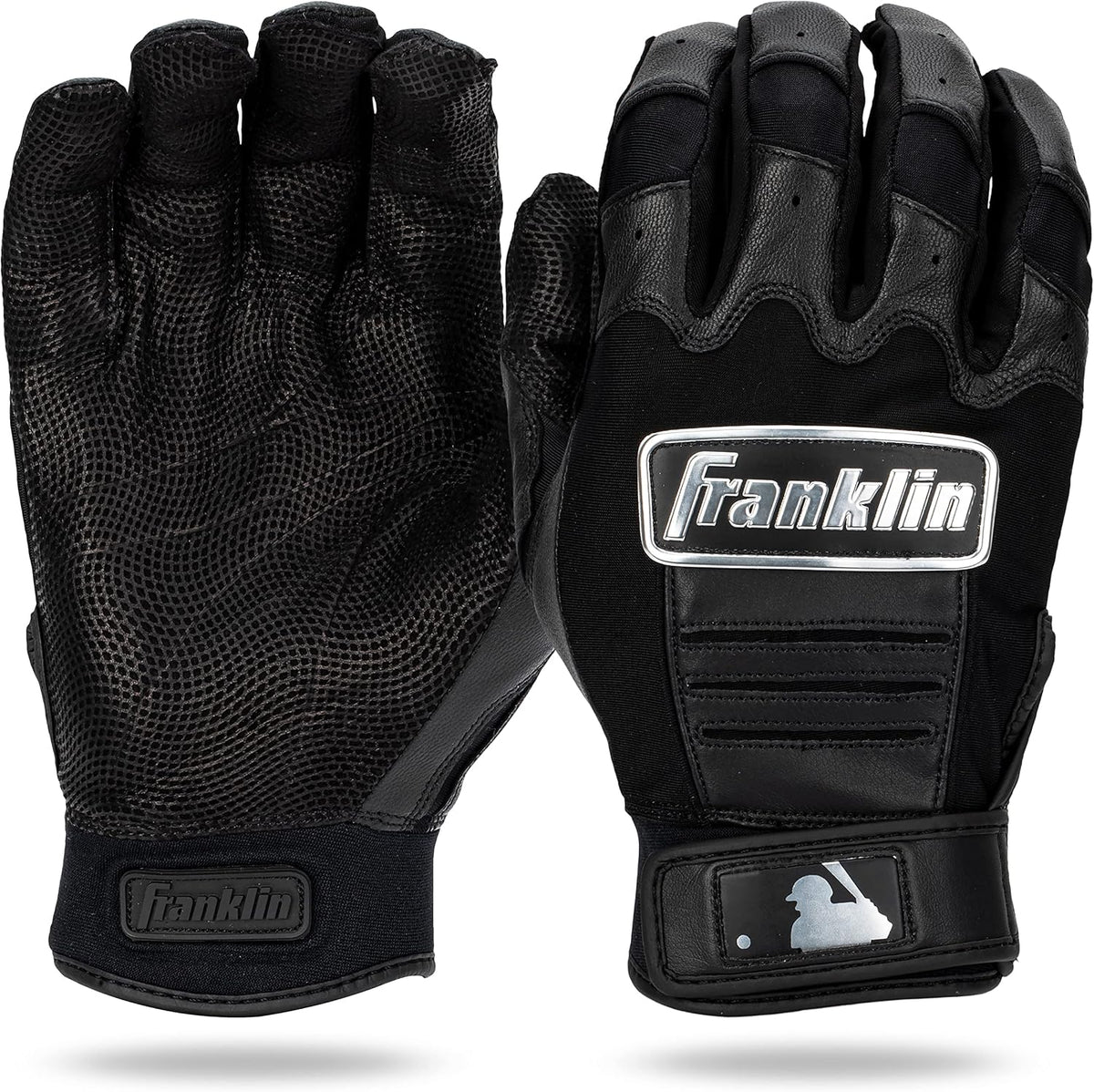 Franklin Sports MLB CFX Pro batting gloves front view chrome black