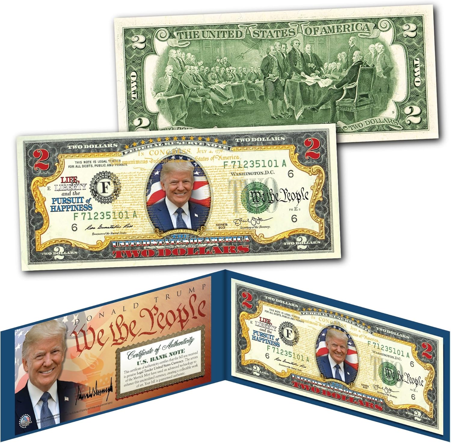 Merrick Mint Donald Trump Declaration of Independence two dollar bill authentic USA imported collectible front view