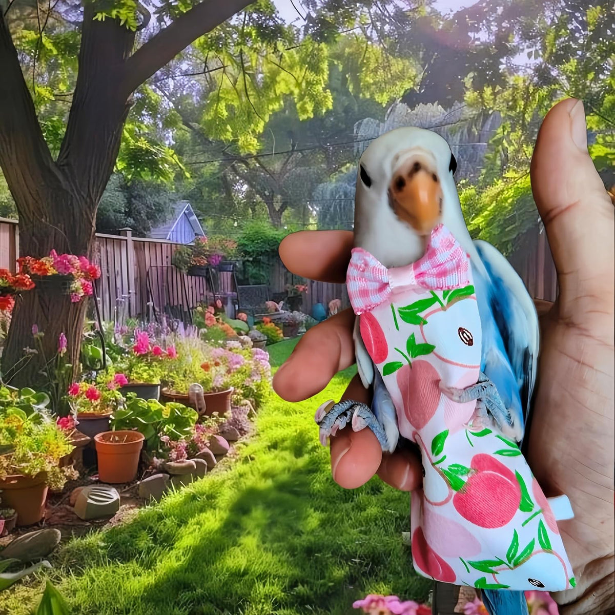 Washable parrot flight suit with waterproof lining close up