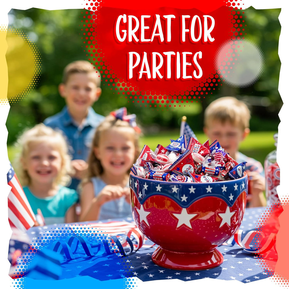 Sunny Island American candy variety pack next to a festive serving bowl