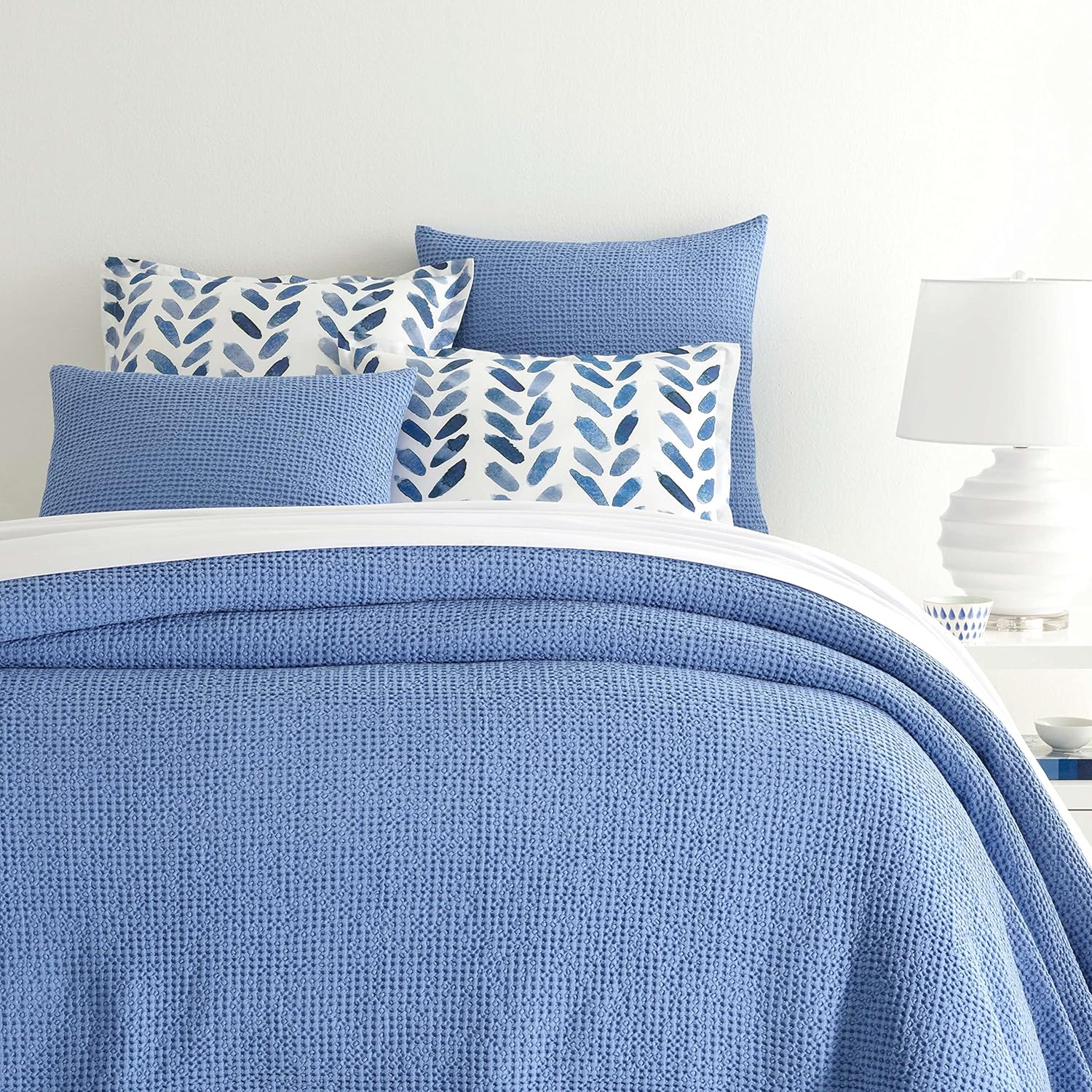 Pine Cone Hill Bubble French Blue Matelasse Coverlet front view