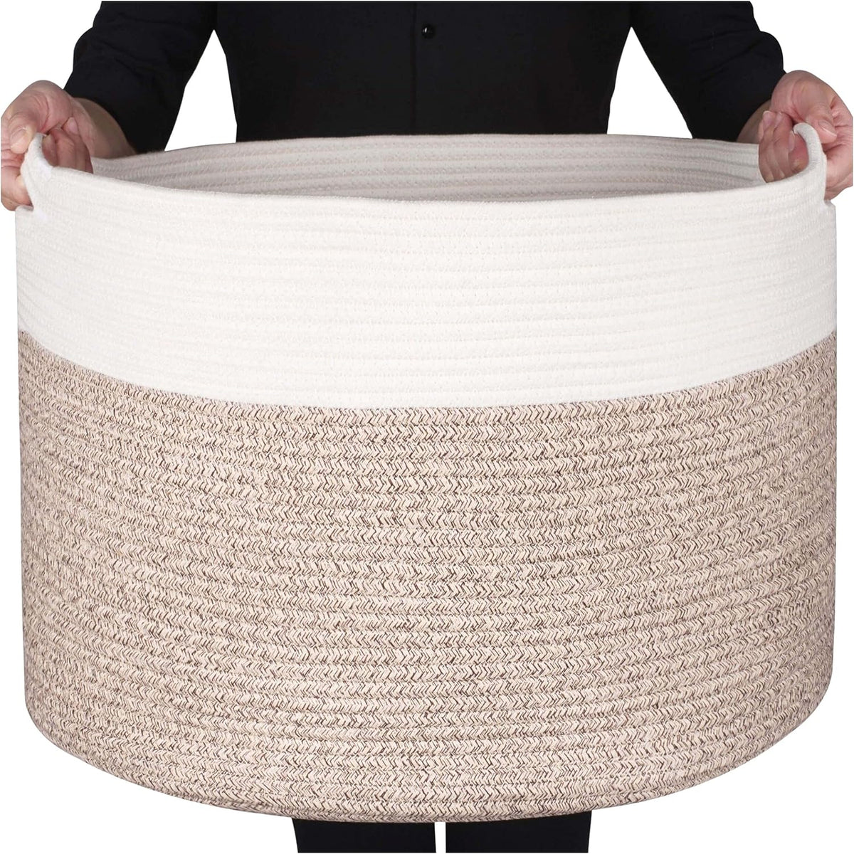 Mintwood Design extra large woven cotton rope storage basket front view