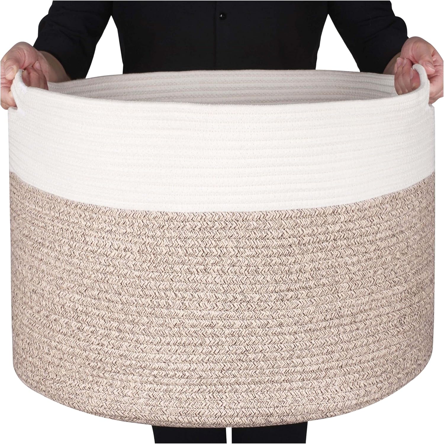 Mintwood Design extra large decorative woven cotton rope basket front view