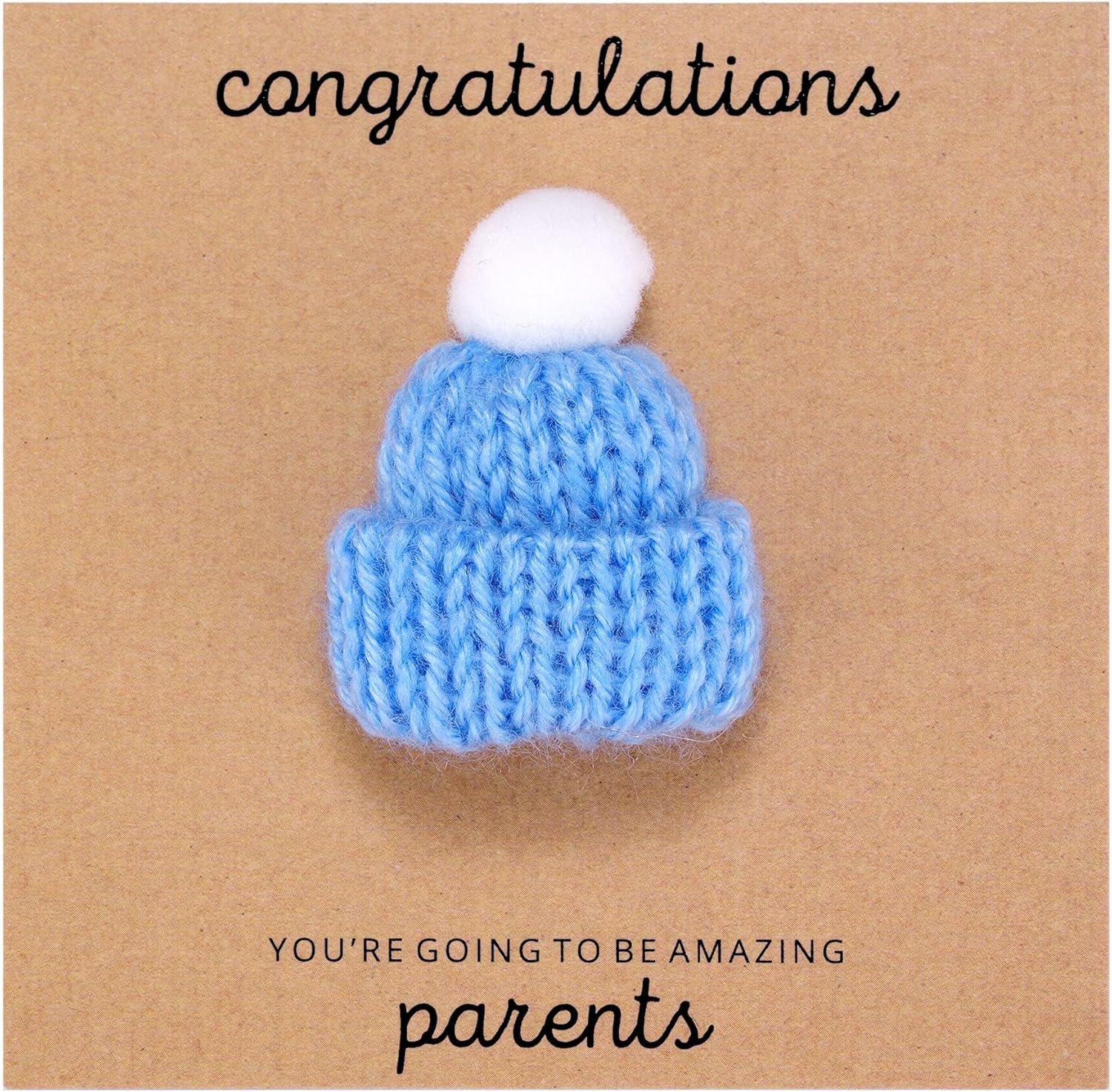 Londue Ukodnus parents to be card with blue knitted hat front view