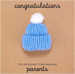 Londue Ukodnus parents to be card with blue knitted hat front view