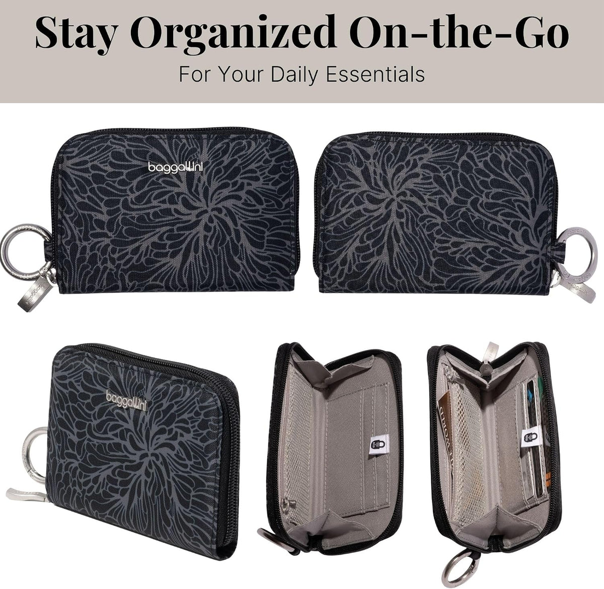 Baggallini Deluxe Card Case attached key ring feature