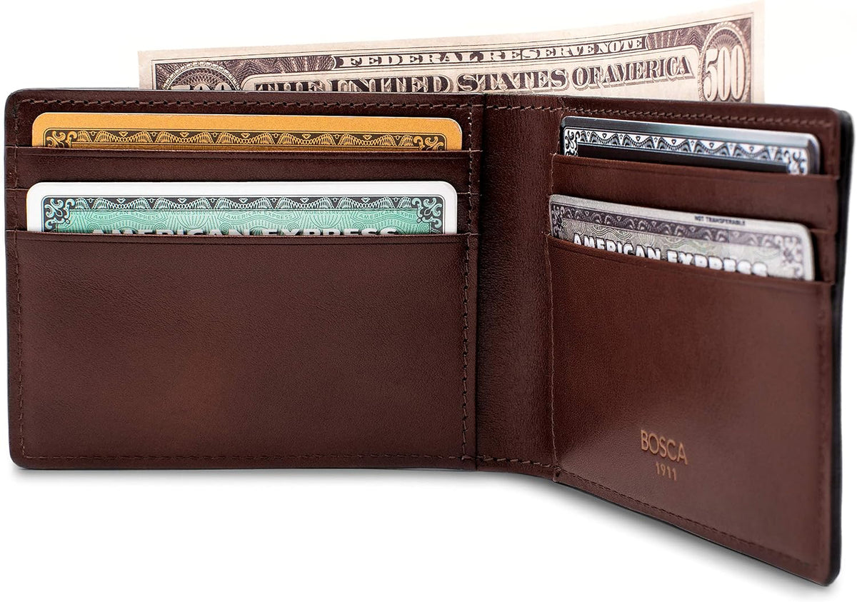 Bosca Italian leather wallet side profile slim design