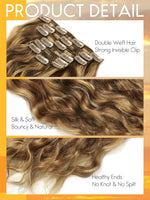 Caliee piano blend dark brown and strawberry blonde hair texture close up