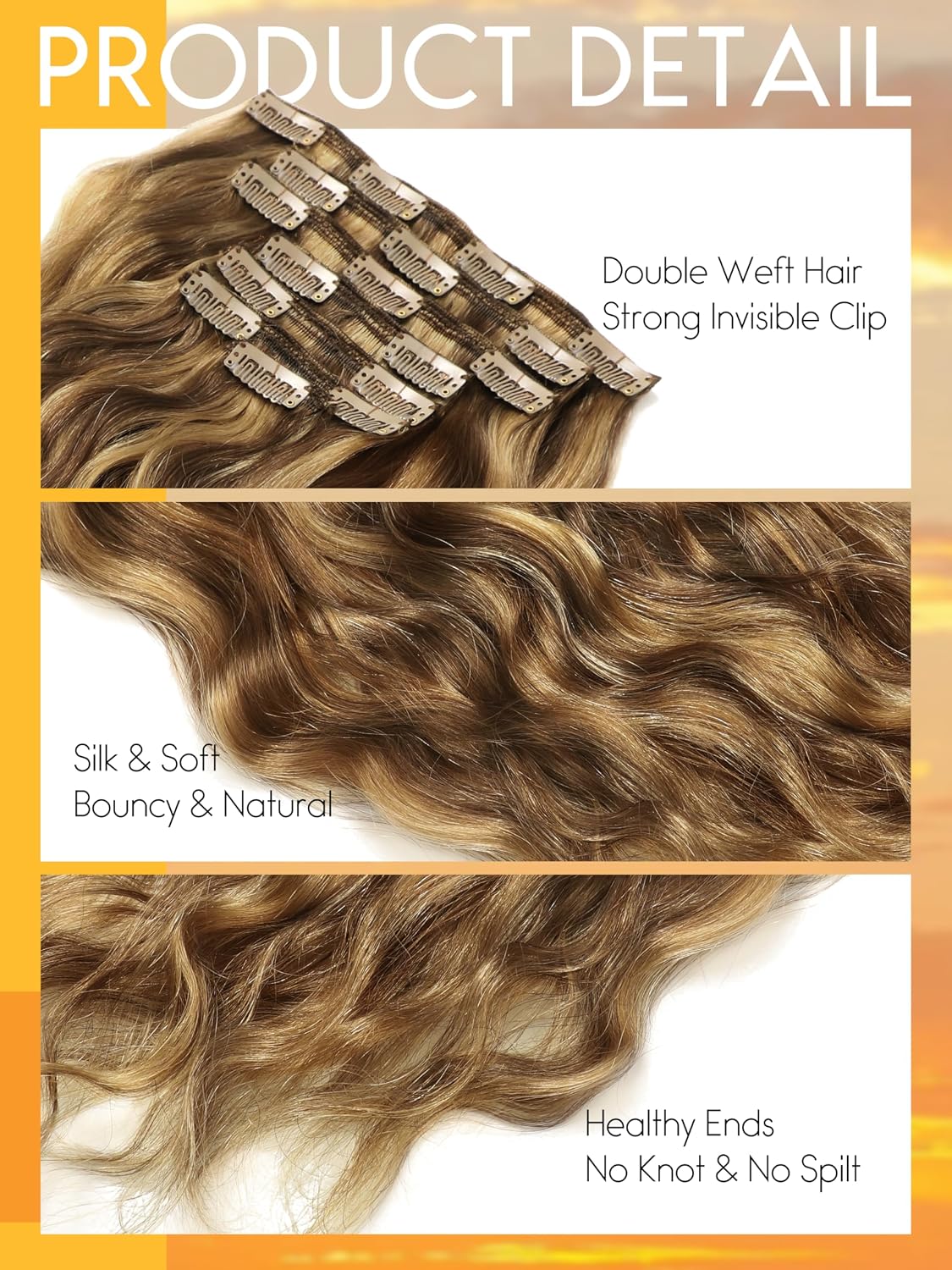Caliee piano blend dark brown and strawberry blonde hair texture close up