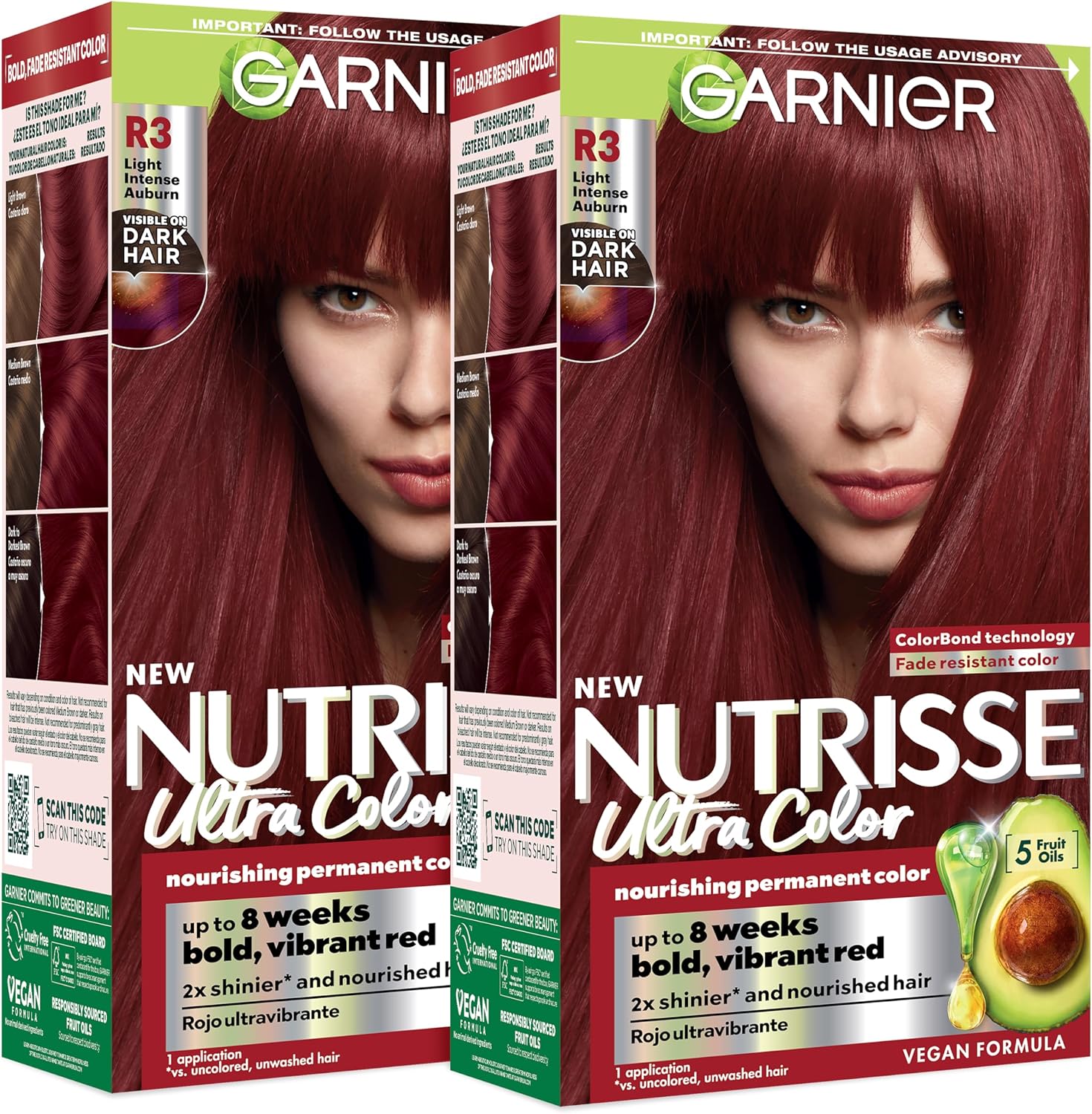 Garnier Nutrisse Ultra Color R3 Light Intense Auburn hair dye box front view