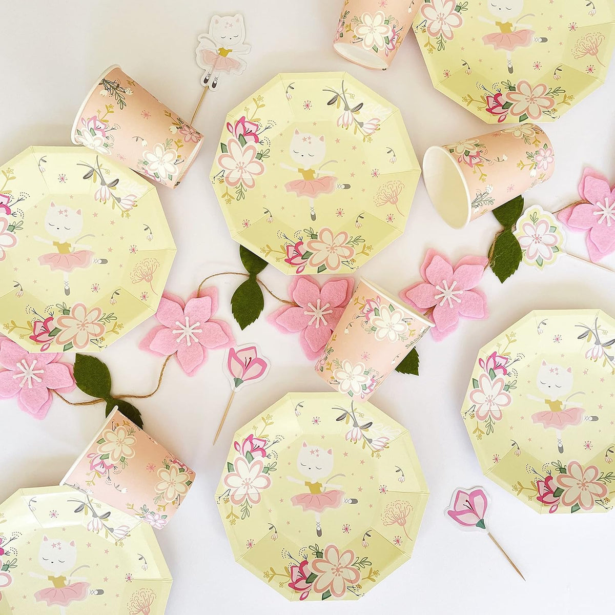 Pooka cat ballerina cupcake toppers styled on baked treats