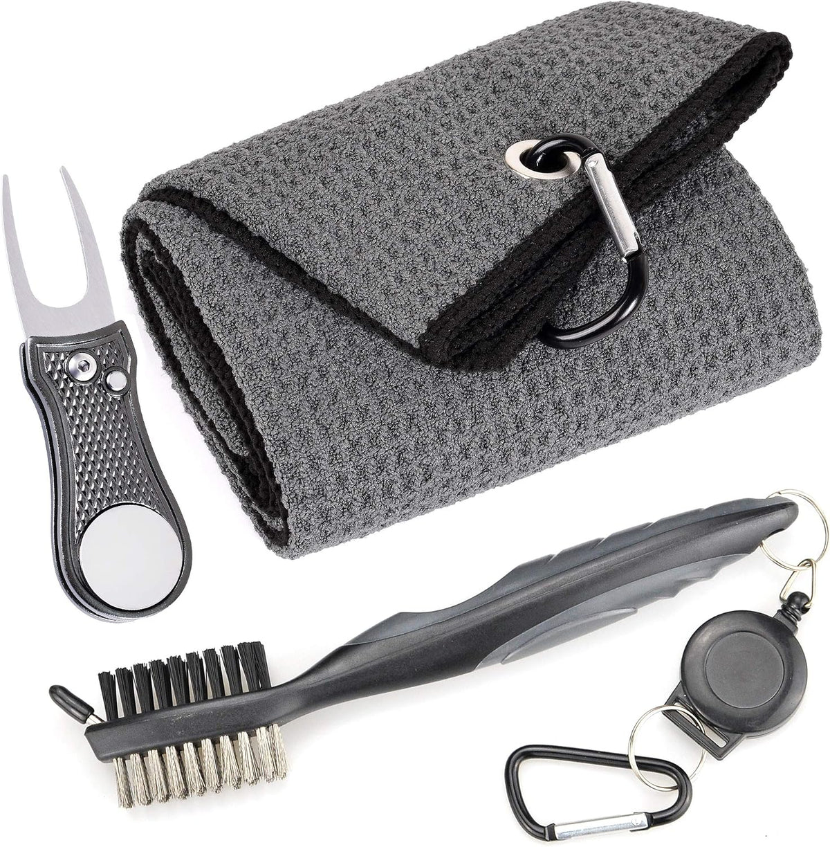 Mile High Life Microfiber Waffle Pattern Golf Towel | Club Groove Cleaner Brush | Foldable Divot Tool with Magnetic Ball Marker (Gray Towel/Brush/Curve Divot) - Image 12