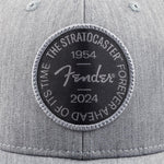 Fender Stratocaster 70th Anniversary Badge Hat interior tag and adjustable snapback closure.