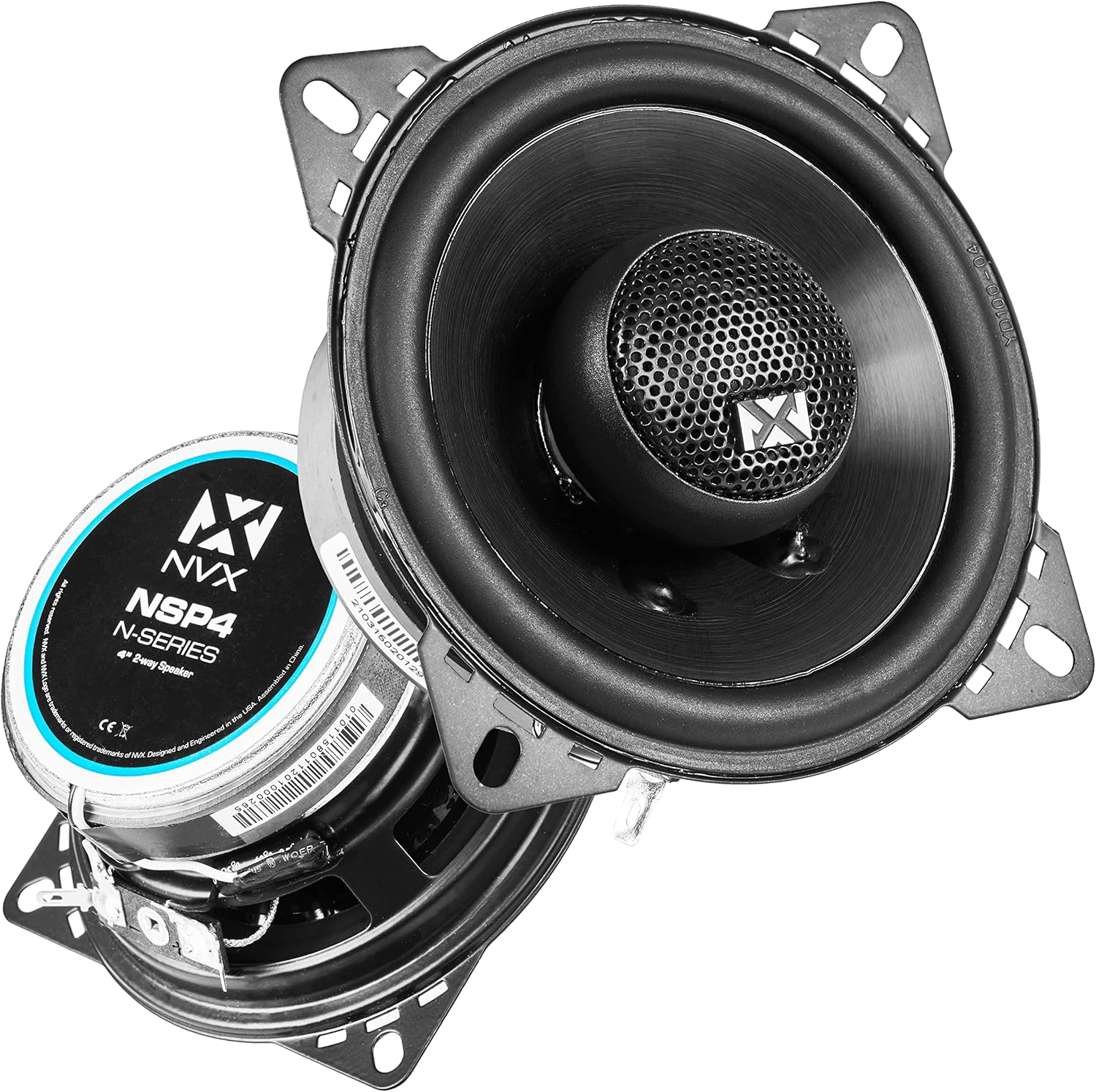 NVX NSP4 4 inch coaxial car speakers front view