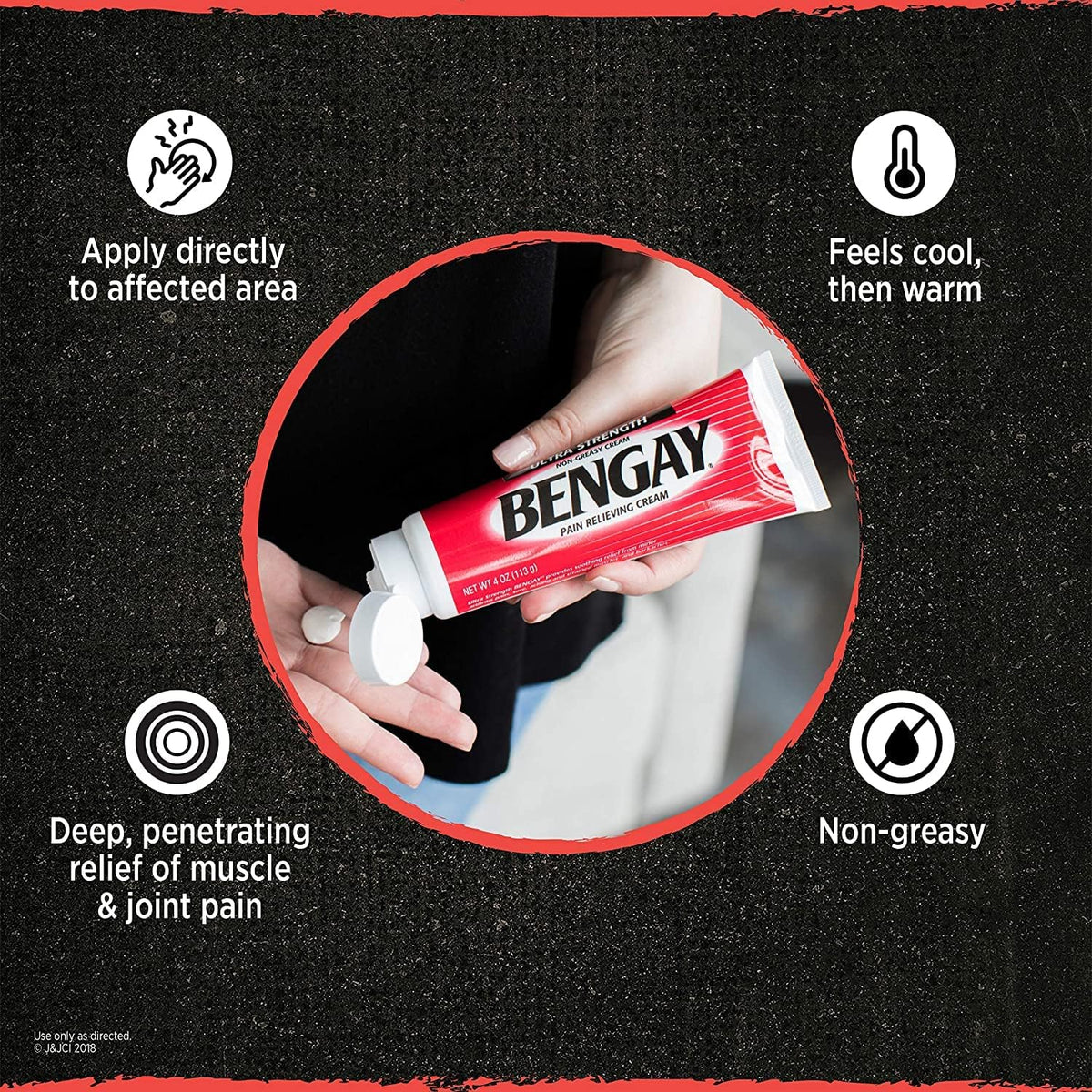 Back of Bengay Vanishing Scent gel tube showing instructions