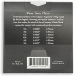 Close up of Augustine nylon guitar strings label and branding