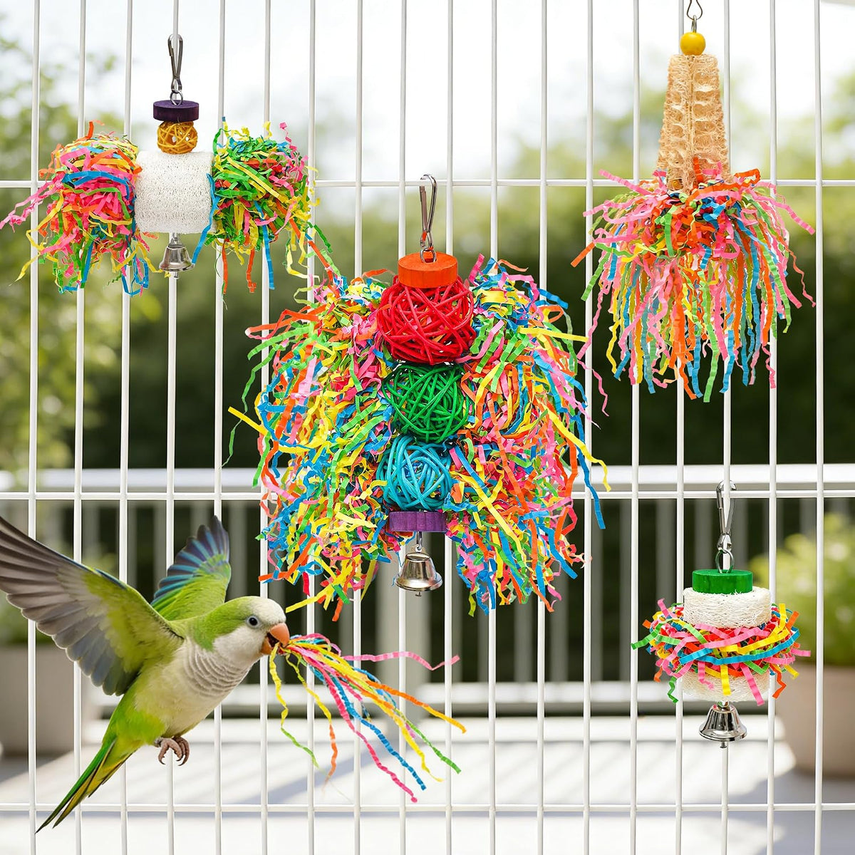 Safe bird shredder hanging toy with treat compartments