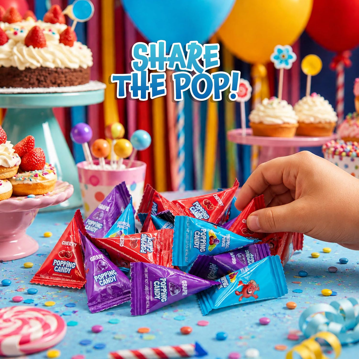 Tropical punch cherry and grape popping candy packs