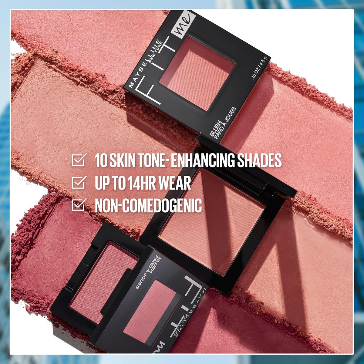Maybelline Fit Me makeup blush in hand for scale