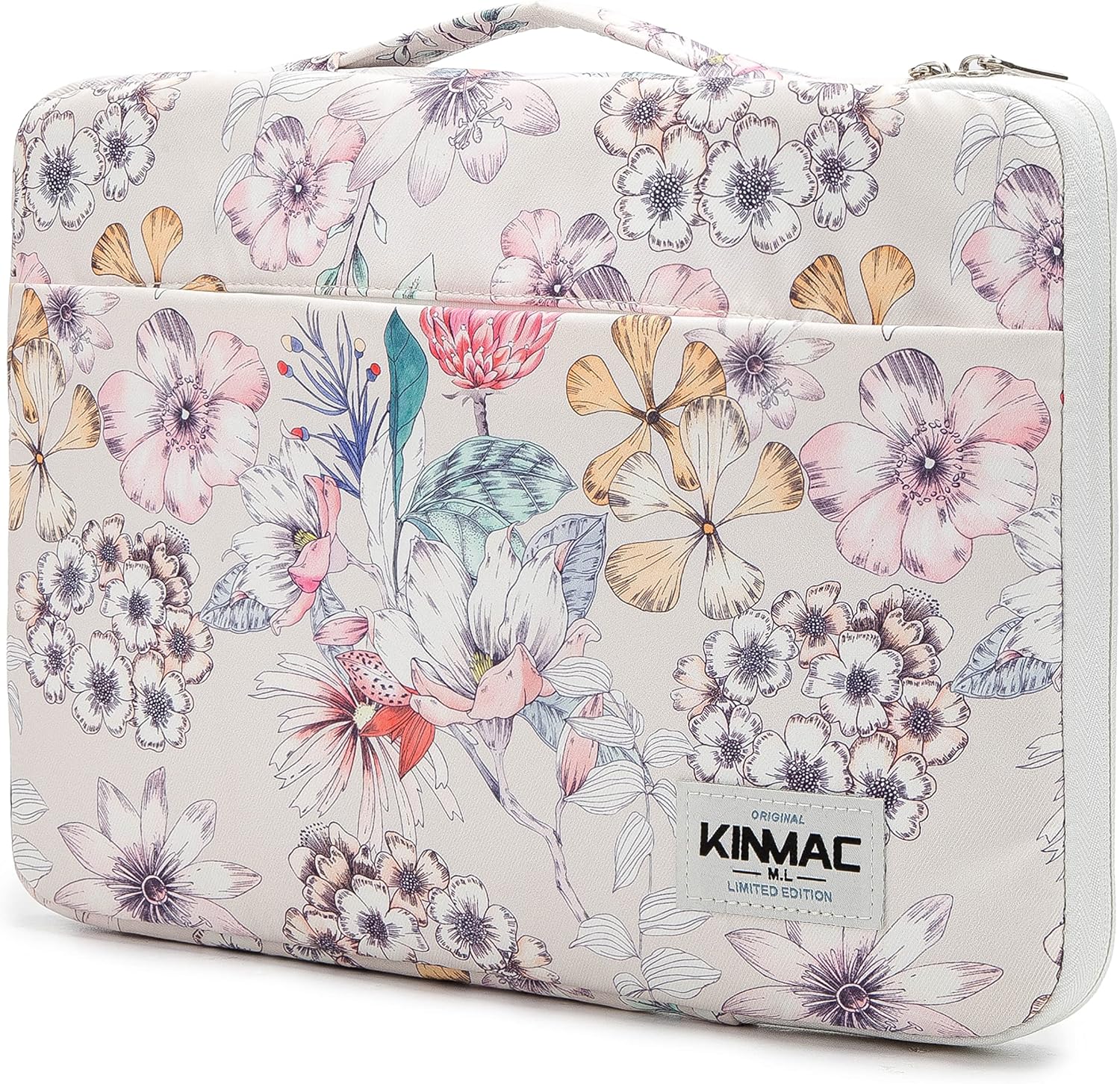 Kinmac 360 protective laptop sleeve front view featuring premium floral pattern design