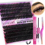 EYDEVRO Wiwilink eyelash extension kit front view showing 200 pieces of thick volume individual lash clusters.