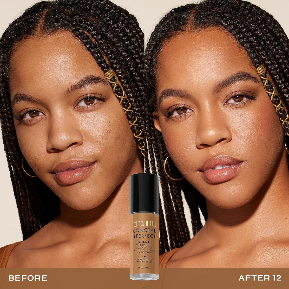 Milani 2-in-1 foundation texture swatch on skin
