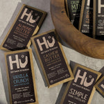 Back packaging of Hu Salty Dark Chocolate showing nutrition facts