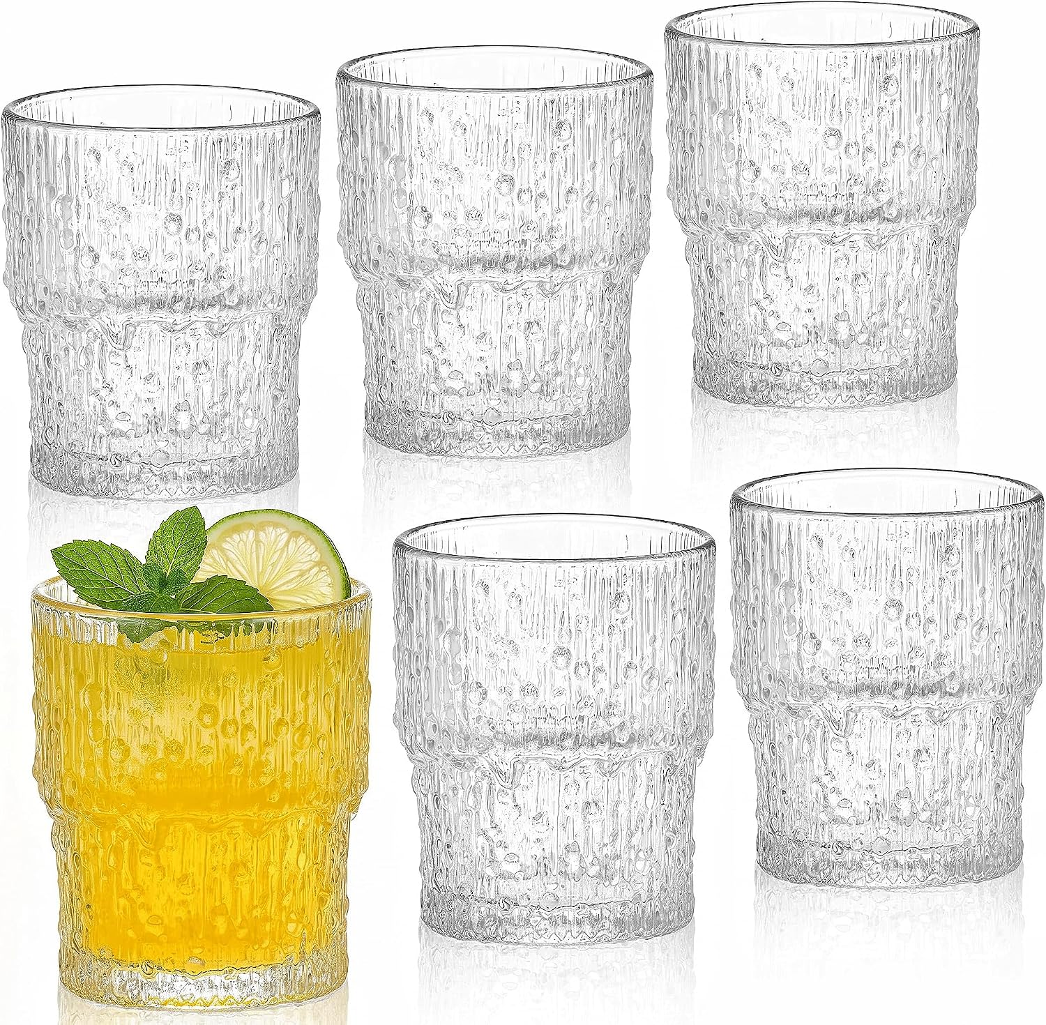 Pumtus 6 pack romantic water glasses front view vintage drinkware