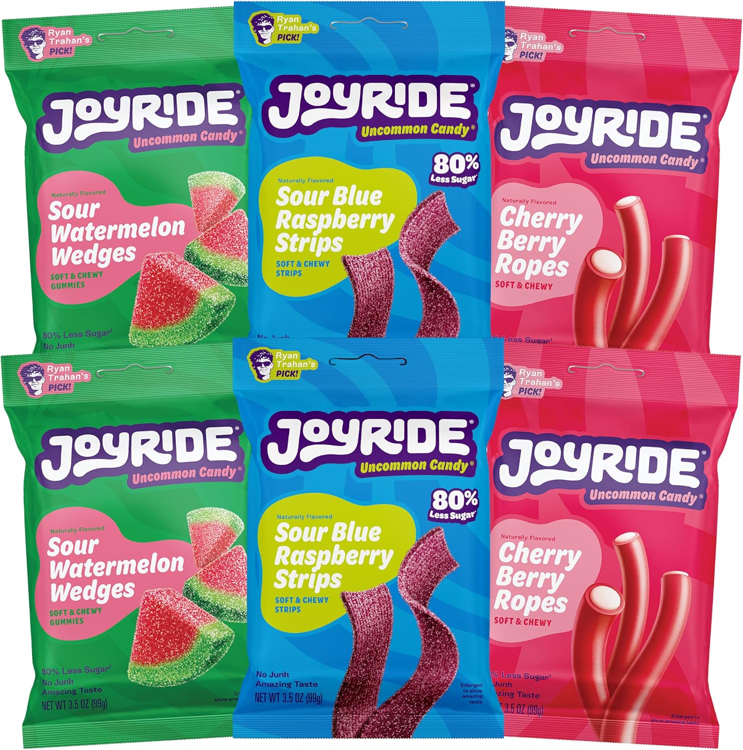 JOYRIDE Fan Favorite Variety Six Pack front view of the imported low sugar candy bundle