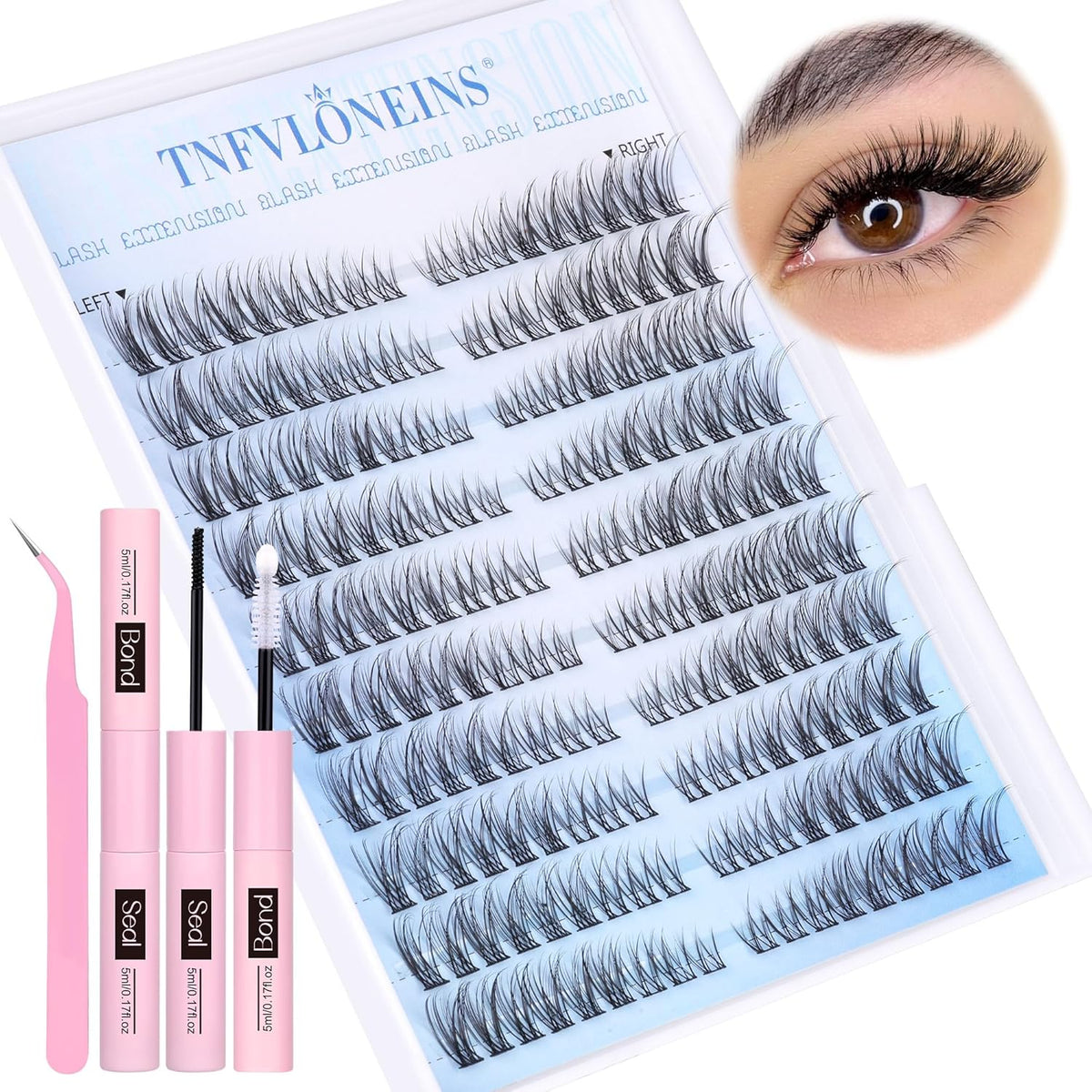 Natural Lash Extension Kit Wispy Lash Clusters Kit 168Pcs Eyelash Extension Kit 9-12MM Eyelash Clusters Lashes Individual Kit with Remover for Lash Extension, Bond and Seal and Tweezers by TNFVLONEINS - Image 8