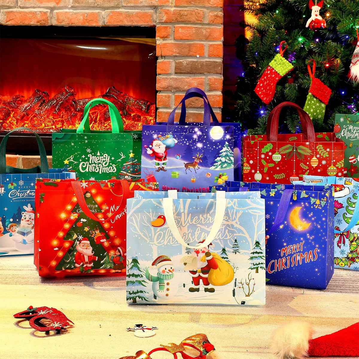 Macarrie Christmas gift wrap bags filled with holiday treats