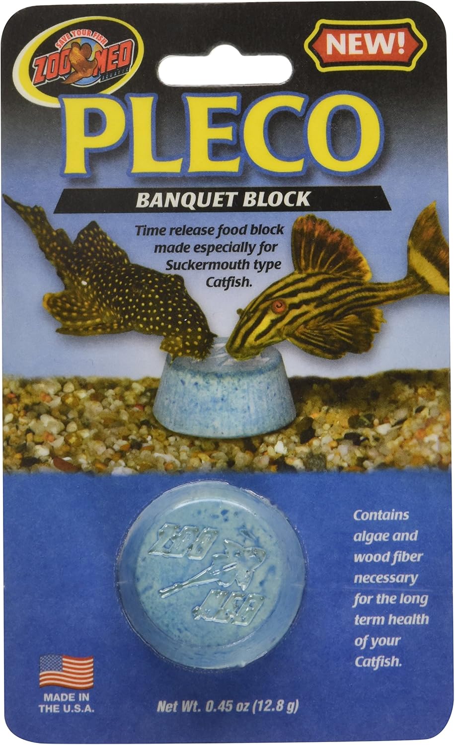 Zoo Med Pleco Banquet Block front packaging view imported catfish food